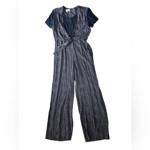 Di Trevi Vintage 90s Gray Black Eclectic Animal Print Tie Front Funky Jumpsuit